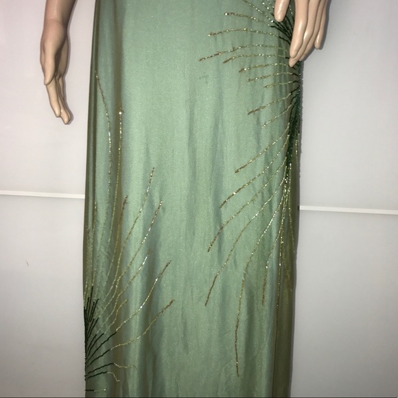 BCBG Long Olive Beaded Prom Dress - Picture 6 of 6